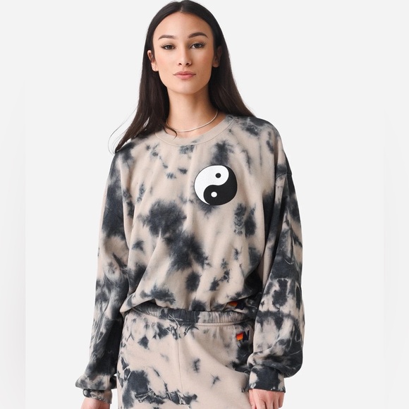 Aviator Nation Tops - Aviator Nation Tan And Grey Hand Dyed Yin Yang Tie-Dye Crewneck Sweatshirt
